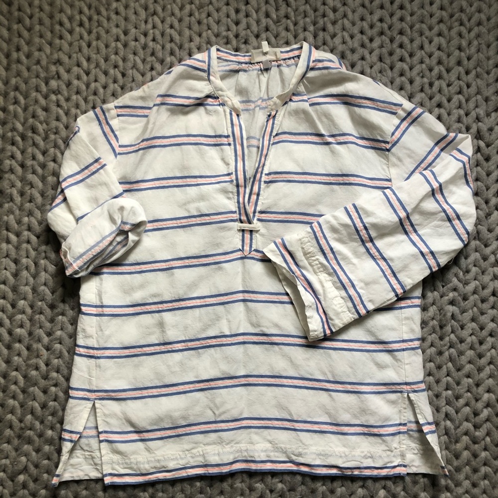 { Lou & Gray } White Striped Linen Blend Tunic